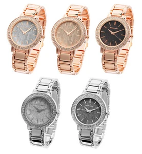 EXCELLANC Armbanduhr Damen Crystal Besatz rosegold Modisch Metallarmband silber - Picture 1 of 15