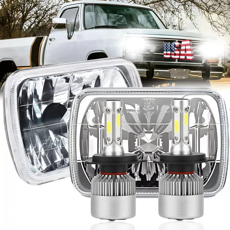 Pair 5x7" 7x6" LED Headlights Hi/Lo Beam For Dodge Ram 50 W/D150 W/D250 W/D350 - Image 1 of 4