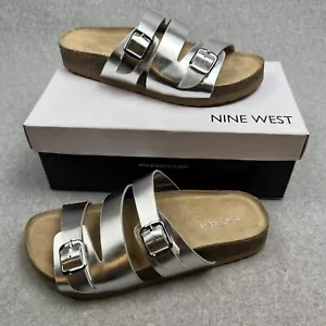 Nine West Sandals Womens Size 7.5 Sliver Crisscross Strap Cork soles adjustable - Picture 1 of 7