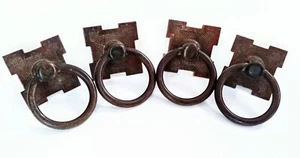 (4) Antique Metal Ring Drawer Pulls 1.5" Plate (2.5in W/ Ring) + Washers Screws - Picture 1 of 5