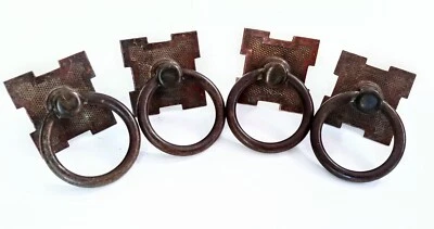 (4) Tiradores de cajón de anillo de metal antiguo placa de 1,5" (2,5 pulgadas con anillo) + arandelas tornillos Foto 1 de 4