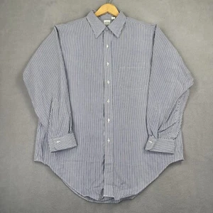 Brooks Brothers Shirt Men 16.5 Blue White Makers Brooksweave Classic Made In USA - Picture 1 of 13