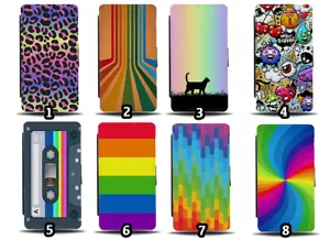 Colourful Flip Wallet Case Multicoloured Multicoloured Vibrant Bright Kids Fun - Picture 1 of 3