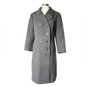 Vintage Austrian Wool Gray Heavy Double Breasted Stadium Coat Women L Winter 70s - Picture 1 of 8