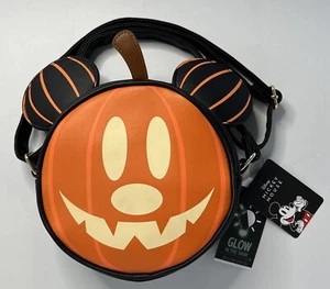 Disney Halloween Glow In The Dark Mickey Mouse Jack O Lantern Crossbody Purse - Picture 1 of 9