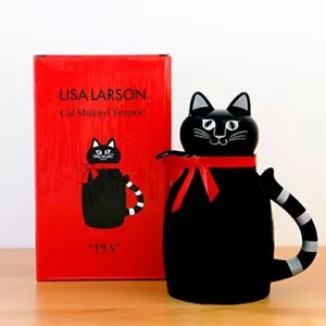Teiera a forma di gatto Lisa Larson con scatola porcellana nera PIA FUORI PRODUZIONE - Foto 1 di 4