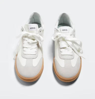 NUEVO CON ETIQUETAS Mango Suela en Contraste Cuero Zapatos Deportivos Tenis Talla 9 Blanco Gris Foto 1 de 4