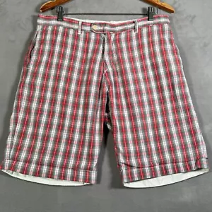 Polo Ralph Lauren pantaloncino chino reversibile 33 rosso avorio a quadri piatto 10" cucitura interna - Foto 1 di 15