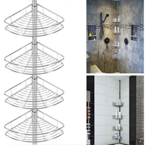 4Ablagen Edelstahl Teleskop Duschregal Eckregal Höhenverstellbar Badregal Silber - Bild 1 von 10