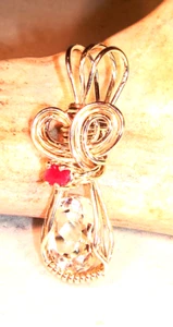 White Topaz Pendant, Ruby Pendant, Sterling Silver, Wire Wrap, Creativity, P37 - Picture 1 of 5