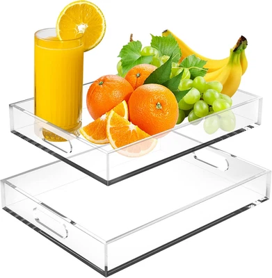Acrylic Serving Tray Set of 2-16X12 & 15.4X11.9 Inch Clear Luxury Trays for Kitc - Image 1 of 4