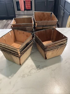 Vintage Berry Baskets Split Wood Square Slat Quart Metal Rim Berry Baskets 25 - Picture 1 of 8