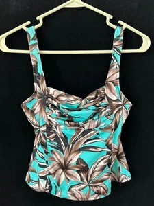 Caribbean Joe tankini TOP Only size 10 bathing suit padded bra gathers floral - Picture 1 of 5