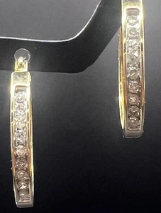 10K Gold natürliche Diamant Creolen Kanal Set durchbohrt 3g 8/10" - Bild 1 von 9