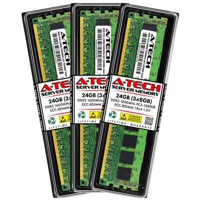 24GB 3x 8GB PC3-12800R RDIMM Dell PowerEdge C6220 M520 M620 M820 R520 Memory RAM - Image 1 of 4