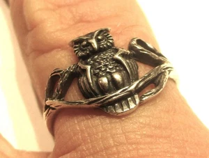 ANILLO BÚHO OXIDADO NEGRO PLATA ESTERLINA TALLA N - Imagen 1 de 2