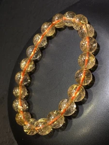 9.5mm Natural Gold Rutilated Titanium Quartz Crystal Bracelet AAA - Picture 1 of 8