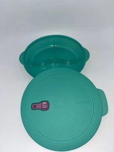 Tupperware Crystalwave Plus große runde geteilte Schale meergrün mit weißem Tab NEU - Bild 1 von 5