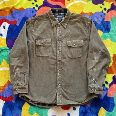 Vintage 90s Eddie Bauer Corduroy Jacket Coat Men’s XL Tan Plaid Lined Button Up - Image 1 of 4