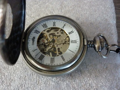 VINTAGE MAJESTI MECHANICAL POCKET WATCH SKELETON DIAL PEWTER TONE 17 JEWELS - Image 1 of 4
