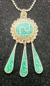 18,4 Zoll Sterlingsilber Türkis Inlay Anhänger Halskette Taxco W10 - Bild 1 von 9