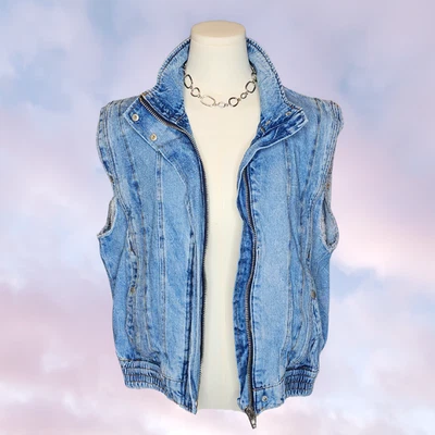 Chaleco Grunge Blank NYC Azul Claro Lavado Cremallera Denim Cuello Con Bolsillos Talla XS Foto 1 de 4