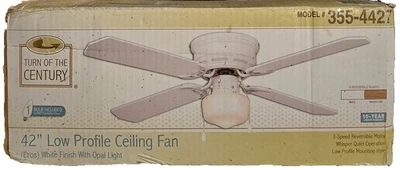 42" Low Profile Ceiling Fan White w/ Light Kit Indoor For Small Rooms 355-4427 - Image 1 of 4