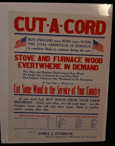 Primera Guerra Mundial 'Cut-A-Cord New England Coal Shortage' - Póster 24 x 21 Allied Boston Mass - Imagen 1 de 7