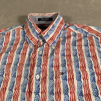 Tommy Hilfiger рубашка средний флаг США печать на пуговицах коротким рукавом повседневный топ - Изображение 1 из 4