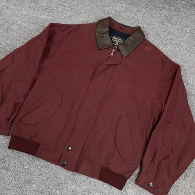 Vintage Eddie Bauer Bomber Jacket Mens M Red Wool Lined Leather Collar Full Zip - Image 1 of 4