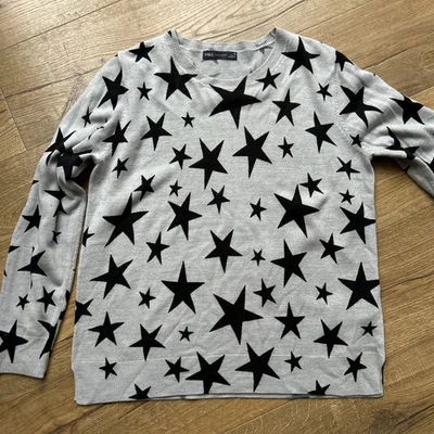 M&S Ladies Star Jumper Size UK 16 Grey & Black 100% acrylic sweater  - Image 1 of 4