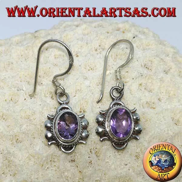 Orecchini in argento 925 ‰ con Ametista naturale ovale sfaccettata fatto a mano - Immagine 1 di 1