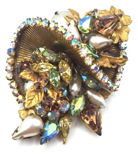 Vintage Original By Robert Brooch Signed Prong Set Crystal Amber White Blue Pin - Picture 1 of 14