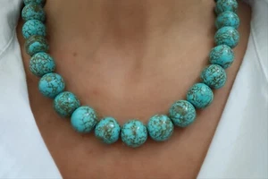 Large Round Howlite Necklace, Green Howlite Necklace, Howlite Beads - Picture 1 of 7