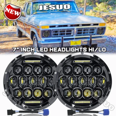Pair Chrome 7 inch Round LED Hi/Lo Beam Headlights for Ford F100 F150 F250 Truck Foto 1 de 4