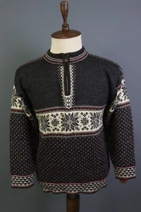 DALE OF NORWAY Black and White 1/4 Zip Fair Isle Wool Knit Sweater Size S - Picture 1 of 16