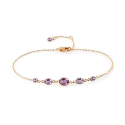 Brazalete de cadena de boda de amatista ovalada simulada de oro rosa de 14K real para mujer Foto 1 de 3