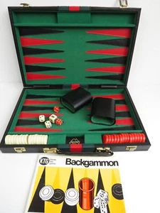 Vintage Backgammon Classic Board Game Faux Leather Green Red and Black - Picture 1 of 14