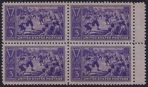 855 -3c Scarce Gutter Snipe Error / EFO Block of 4 "Baseball" Mint NH - Picture 1 of 1