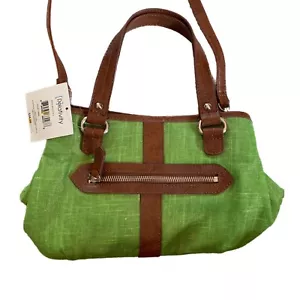 Relativity Small Green Linen Purse With Brown Handles & Crossbody Straps Y2K - Picture 1 of 10