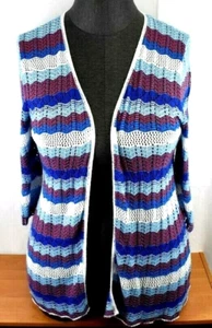 CJ Banks Cardigan Plus Size 1X Blue Red White Open Front Sweater - Picture 1 of 5