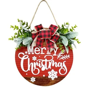 Christmas Welcome Sign Merry Christmas Wooden Wreath with Bow Winter Wreaths ... - Picture 1 of 8