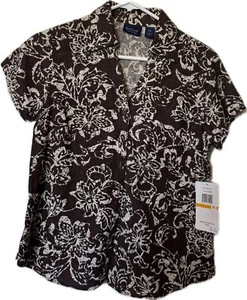 NWT Womens GLORIA VANDERBILT Casuals Brown Button Front Blouse Shirt Sz PS - Picture 1 of 6