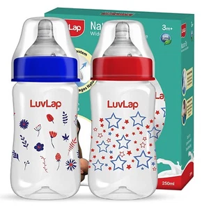 Luv Lap Anti-Colic Wide Neck Natura Flo Baby Feeding Bottle, 250ml (Pack of 2) - Picture 1 of 6