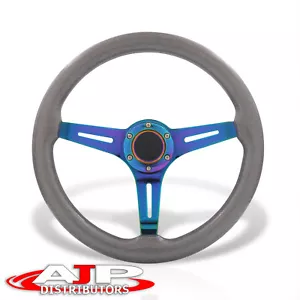 Deep Dish 6-Bolt Gray Wood Neo Steel Steering Wheel w/ Horn Universal 350mm 14" - Picture 1 of 6