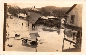 Flooded Street View in Unidentified Town Steel Bridge 1900s RPPC Postcard Photo - Picture 1 of 2