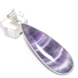Chevron Amethyst Gemstone Handmade 925 Sterling Silver Pendant 2.64" T255 - Picture 1 of 3