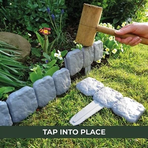 10 Garden Edging Border Lawn Edging Cobbled Stone Effect Plant Hammer In Border - Picture 1 of 6