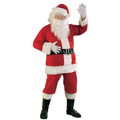 mens Bright Red Flannel Santa Suit With Gloves Adult Sized Costumes, Red/Whit... - Image 1 of 4