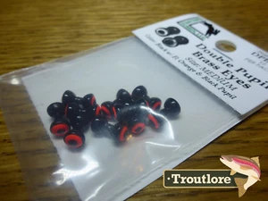 HARELINE DOUBLE PUPIL BRASS EYES BLACK & ORANGE MEDIUM - NEW FLY TYING MATERIALS - Picture 1 of 4